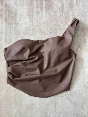 naked wardrobe taupe-brown Faux Leather One-Shoulder top size M